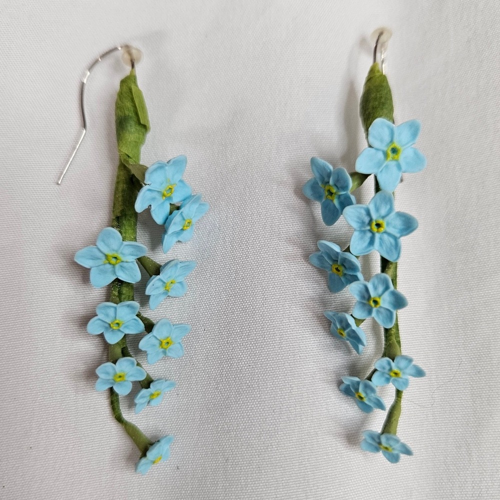Artisan Handcrafted Forget-Me-Not Flower Clay Earrings From Spain
